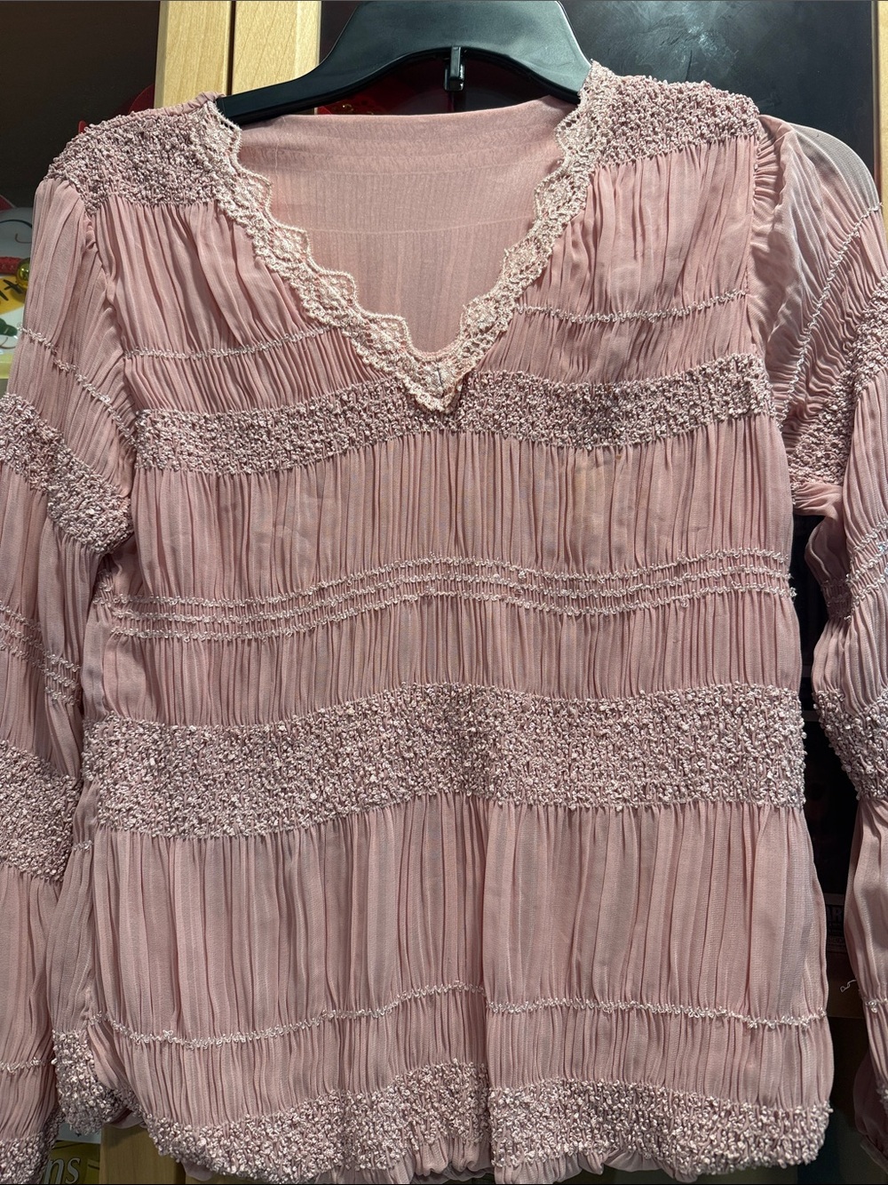 COS Dusty Rose Smocked V-Neck Peasant Blouse